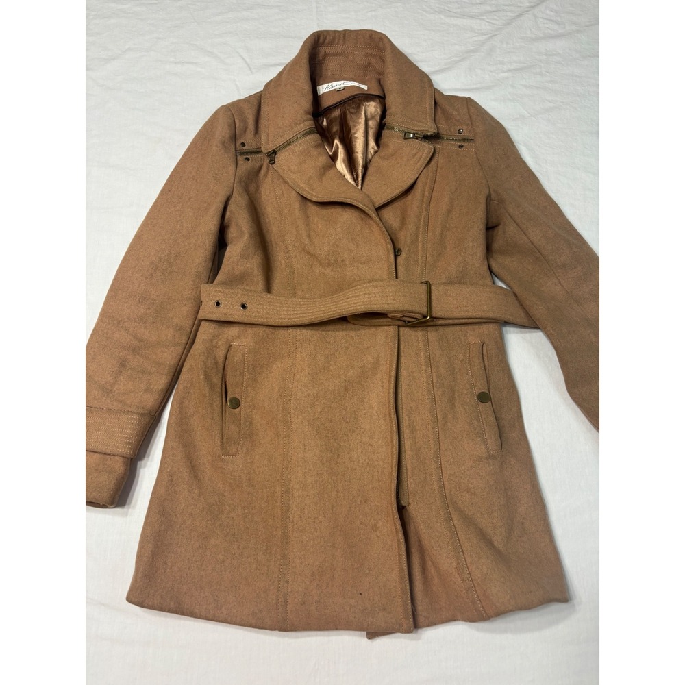 Kenneth Cole New York Camel Wool Blend Belted Trench Coat Brown Size 6